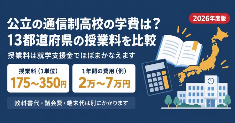 公立の通信制高校の学費と13都道府県の授業料を比べた記事のアイキャッチ